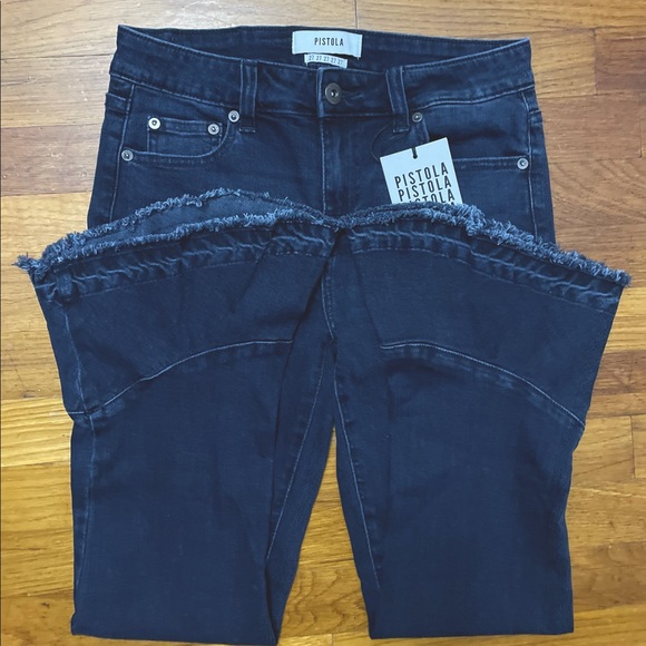 PISTOLA High Rise Boot-Cut Raw Ruffle Hem Crop Jeans - NWT - Picture 3 of 8